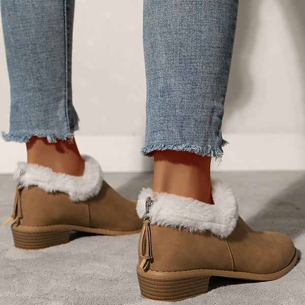 Women'S Chunky Heel Back Zip Ankle Cotton Boots