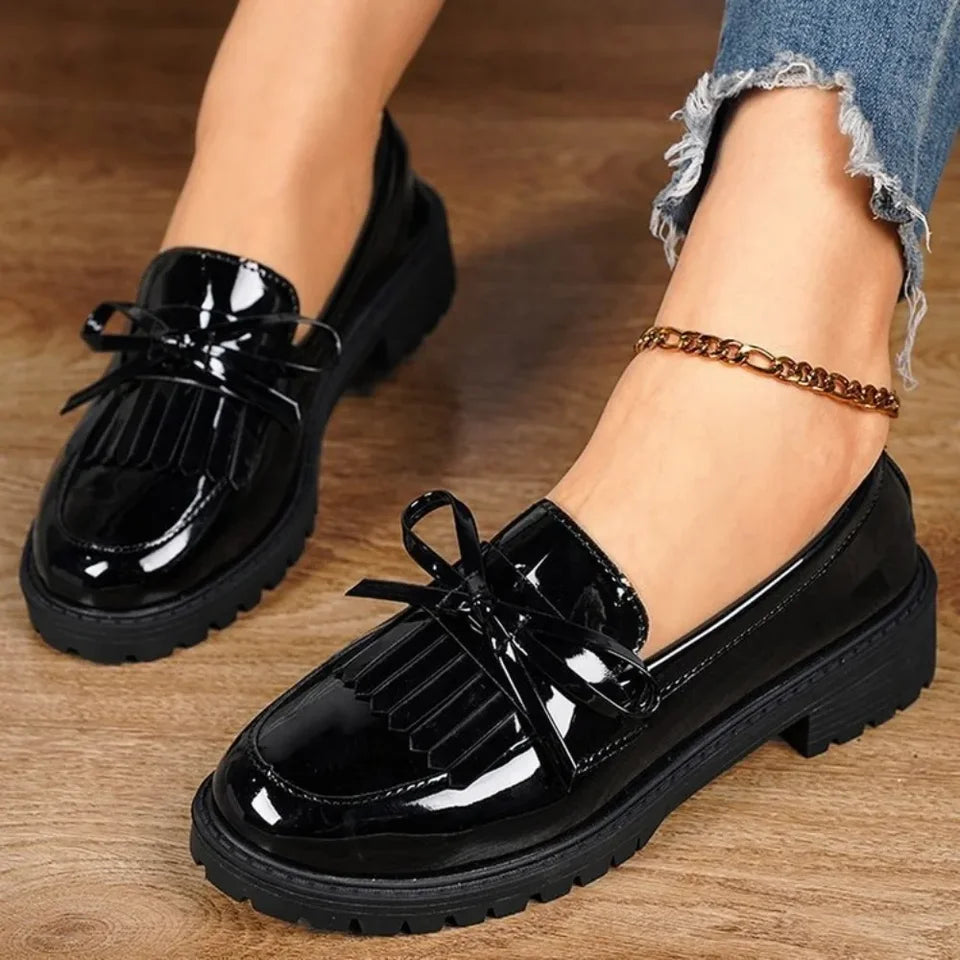 Casual Loafers for Women Platform PU Leather Shoes Woman Spring Comfort Tassel Slip on Flats Lady Single-shoe Office Plus Size