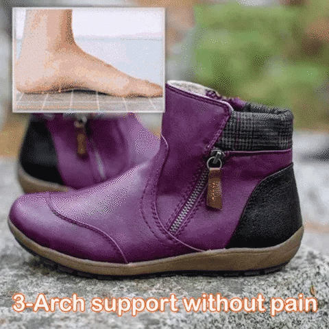 Women's Retro Round Toe Waterproof Zip Leather Ankle Boots