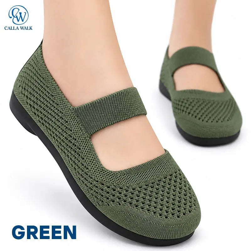 CallaWalk - Breathable Knit Mary Jane Flats – Easy Slip-On Comfort Shoes for Women