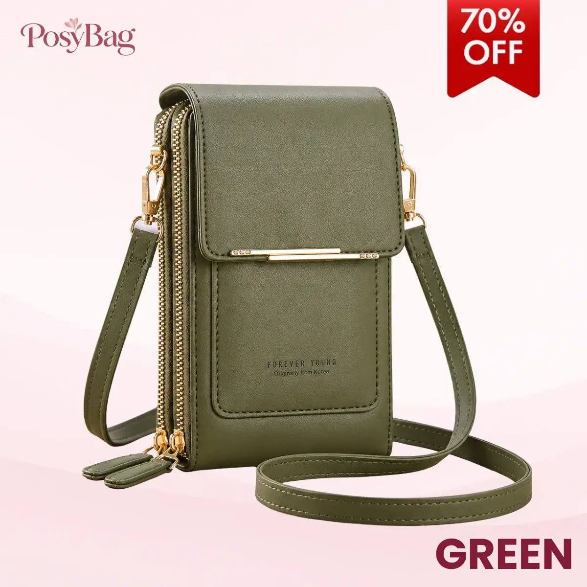 PosyBag - Touch Screen Waterproof Leather Crossbody Phone Bag for iPhone, Galaxy & Other