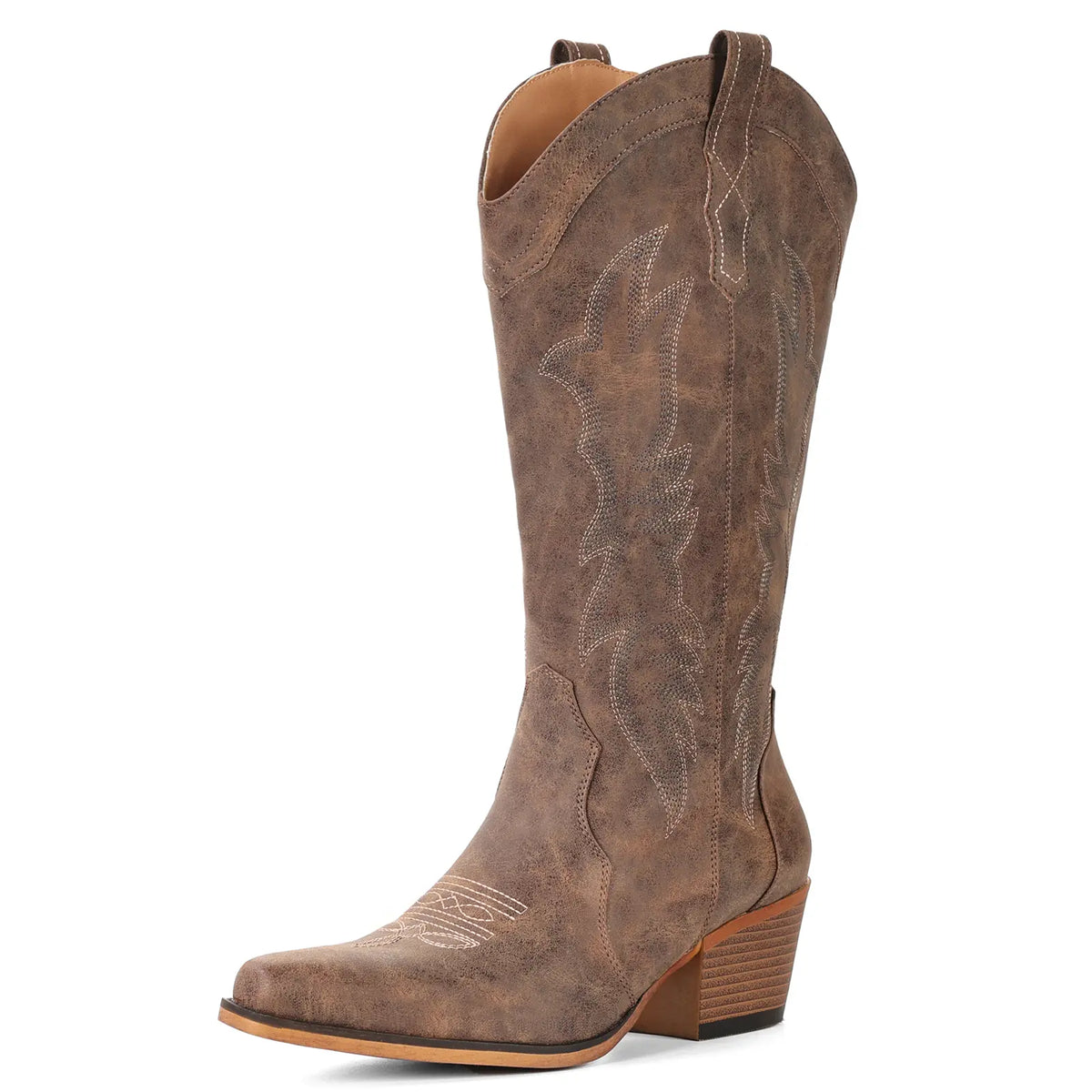 Women's Vintage Embroidered Boots – Western, Pointed Toe, Chunky Sole