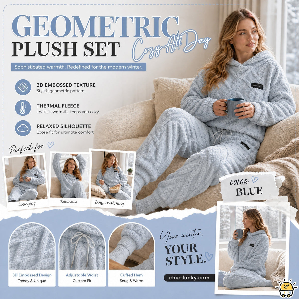 💖Black Friday Mega Deal – 50% off!💖Embossed Geometric Plush Set – Timeless Comfort & Effortless Style For Every Occasion