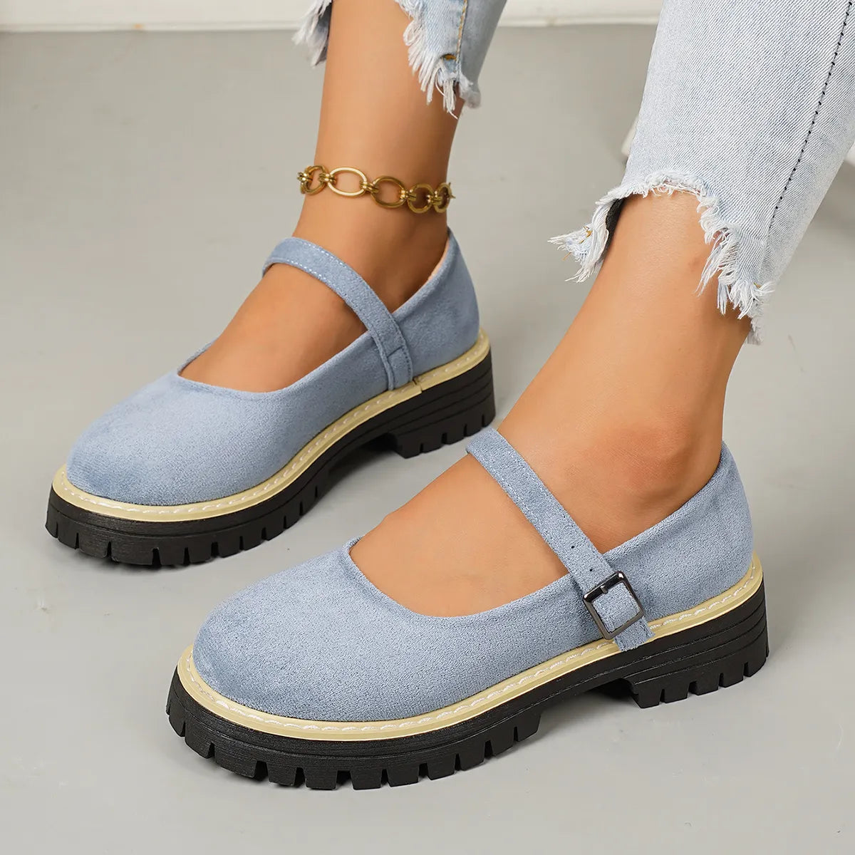 Women's Mary Jane Shoes – Vintage Platform Flats with Single Strap