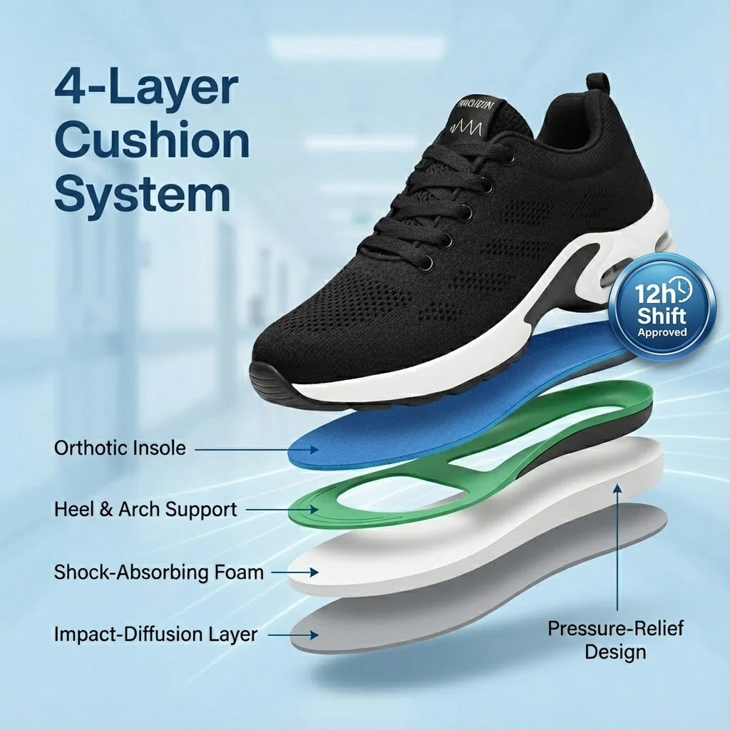Talqimo™ Pro — 12-Hour Shift Shoes for All-Day Foot, Knee & Back Pain Relief