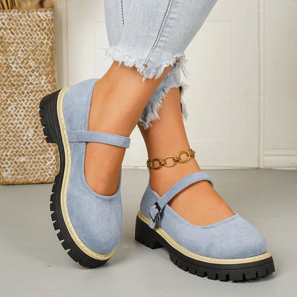 Women's Mary Jane Shoes – Vintage Platform Flats with Single Strap