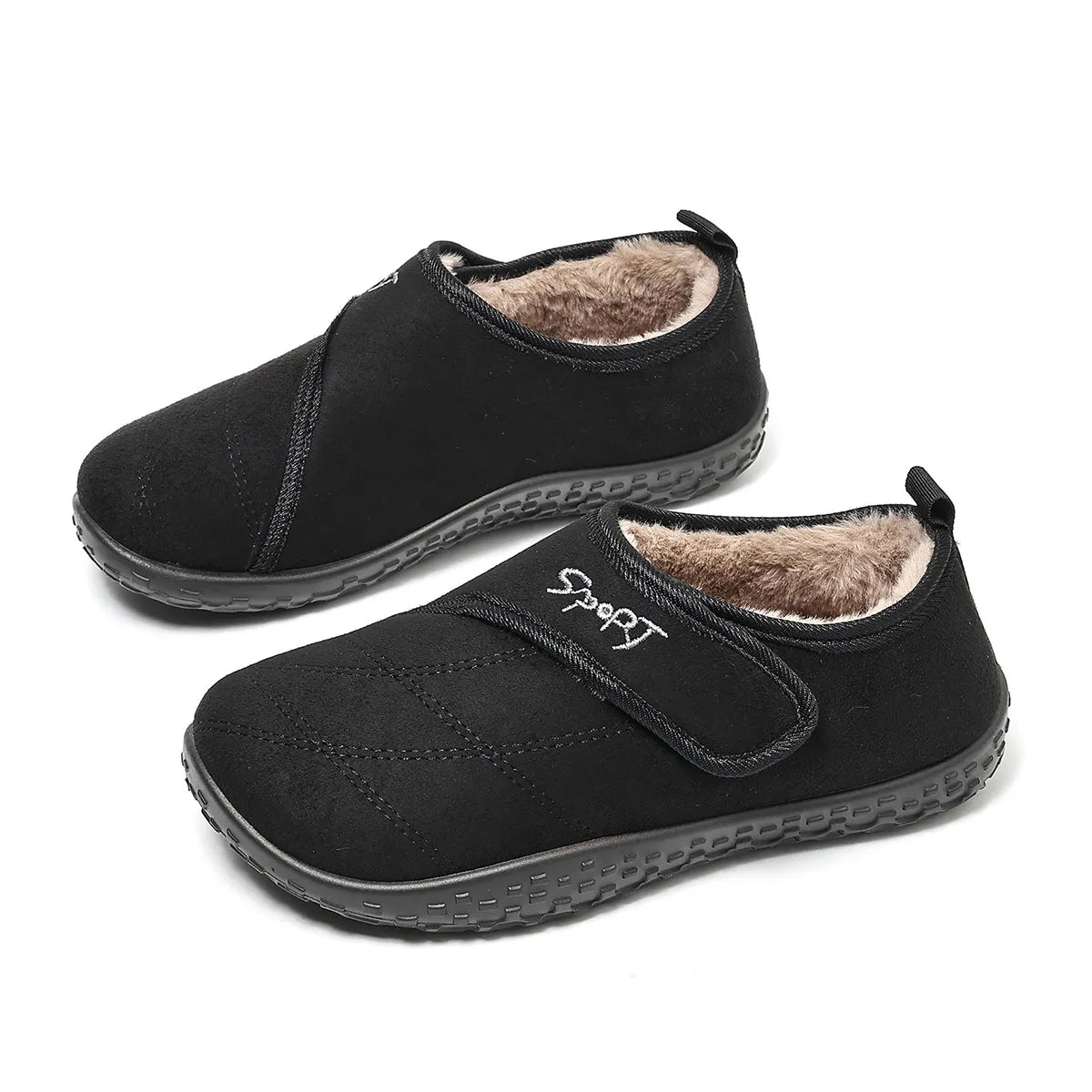 Women's Winter Mules – Warm Plush-Lined Shoes with Adjustable Hook-and-Loop Straps