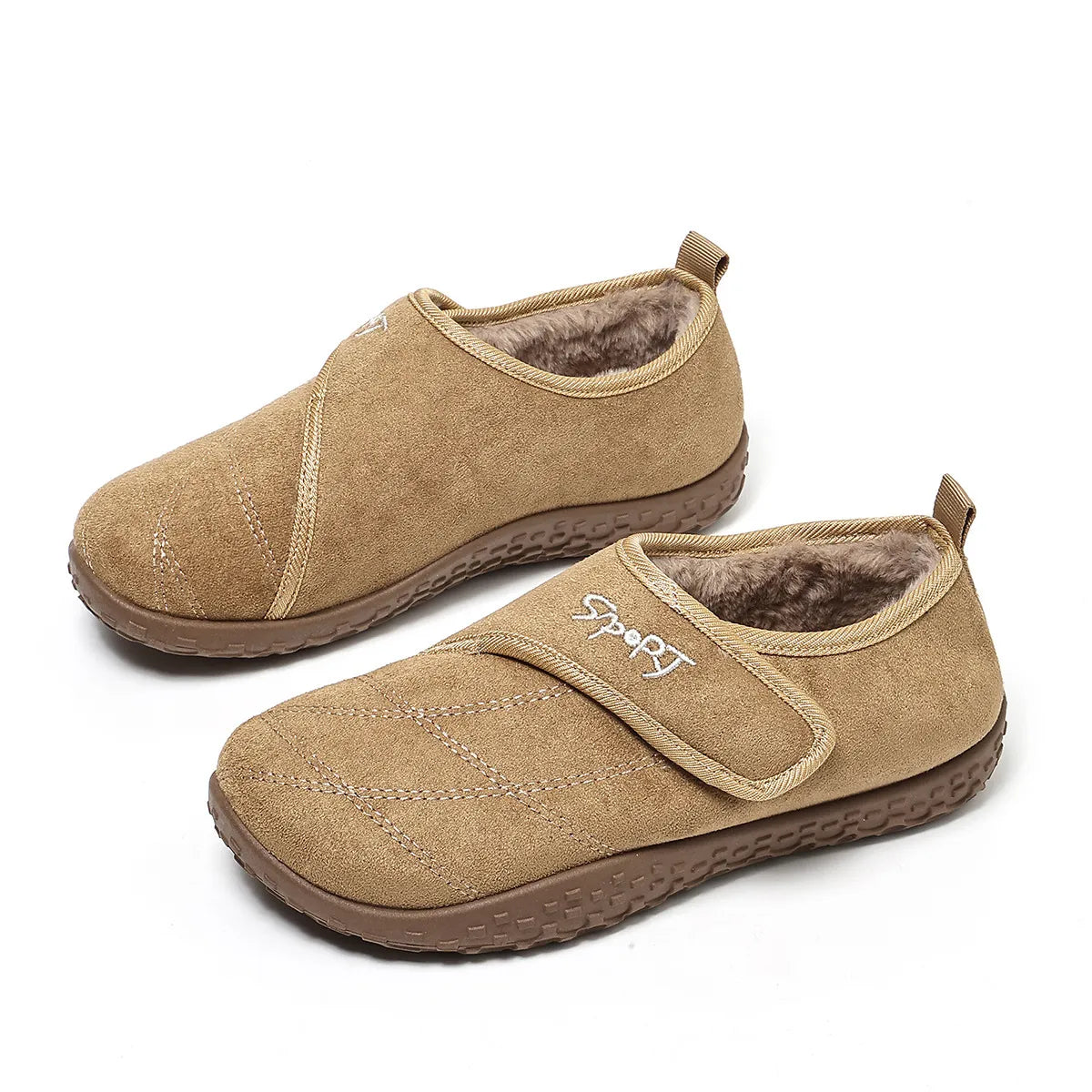Women's Winter Mules – Warm Plush-Lined Shoes with Adjustable Hook-and-Loop Straps