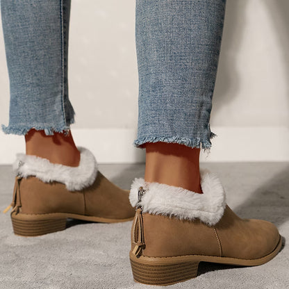 Women'S Chunky Heel Back Zip Ankle Cotton Boots