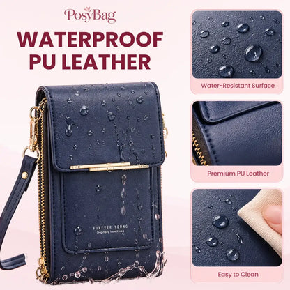 PosyBag - Touch Screen Waterproof Leather Crossbody Phone Bag for iPhone, Galaxy & Other