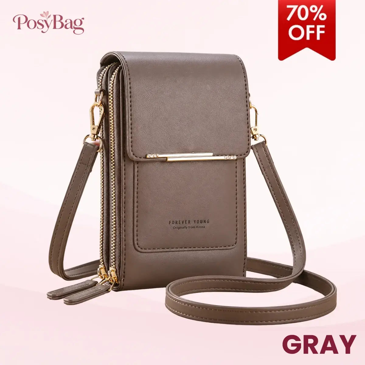 PosyBag - Touch Screen Waterproof Leather Crossbody Phone Bag for iPhone, Galaxy & Other