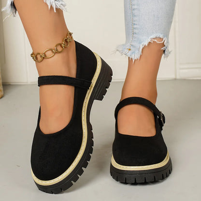 Women's Mary Jane Shoes – Vintage Platform Flats with Single Strap
