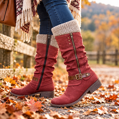 Promotion 50% OFF - Women’s Leather Flat Heel Mid-Calf Zipper Boots