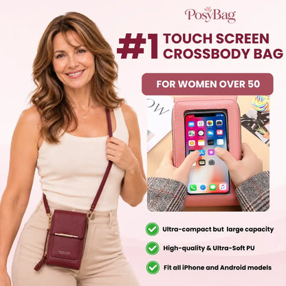 PosyBag - Touch Screen Waterproof Leather Crossbody Phone Bag for iPhone, Galaxy & Other
