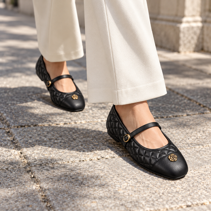 Camellia Quilted Mary Jane Flats