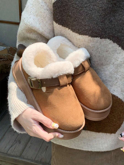 Women’s Cozy Fur-Lined Buckle Platform Slippers