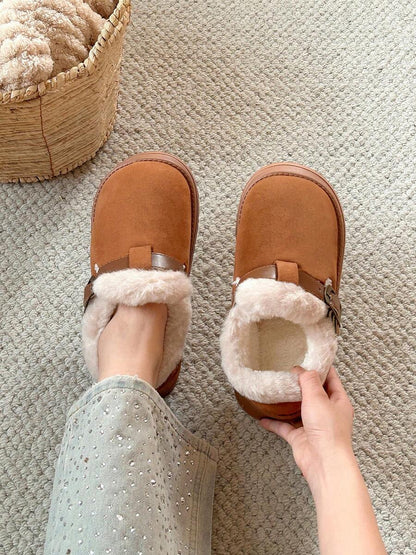 Women’s Cozy Fur-Lined Buckle Platform Slippers