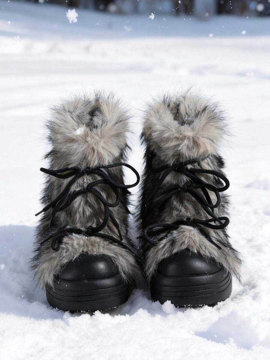Women’s Faux Fur Lace-Up Platform Mid-Calf Snow Boots