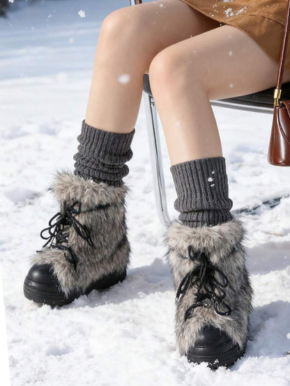 Women’s Faux Fur Lace-Up Platform Mid-Calf Snow Boots