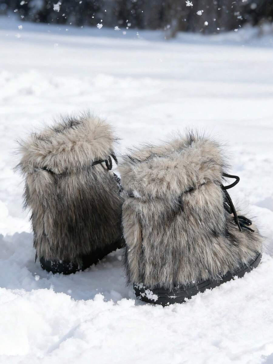 Women’s Faux Fur Lace-Up Platform Mid-Calf Snow Boots