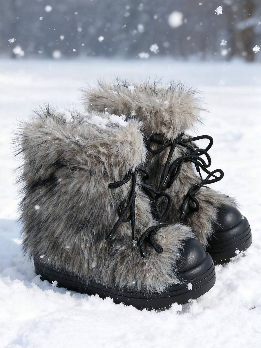 Women’s Faux Fur Lace-Up Platform Mid-Calf Snow Boots