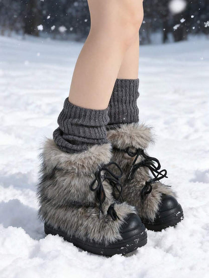 Women’s Faux Fur Lace-Up Platform Mid-Calf Snow Boots