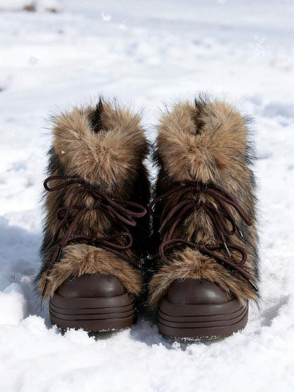 Women’s Faux Fur Lace-Up Platform Mid-Calf Snow Boots