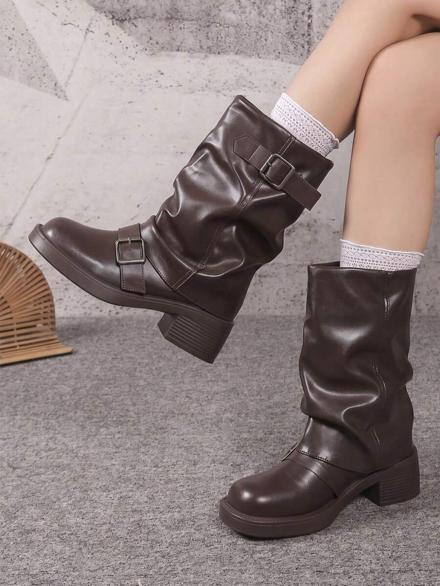 Women’s Vintage Slouchy Buckle Mid-Calf Boots