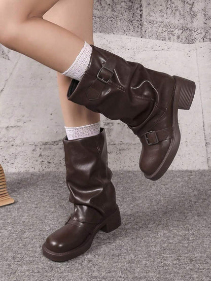 Women’s Vintage Slouchy Buckle Mid-Calf Boots