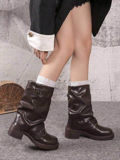 Women’s Vintage Slouchy Buckle Mid-Calf Boots