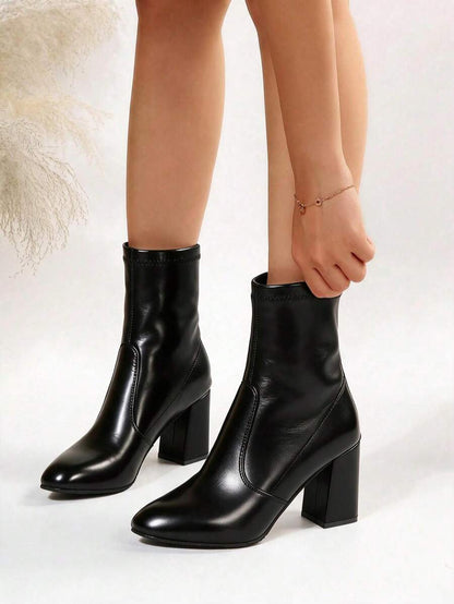 Women’s Slouchy Buckle Mid-Calf Boots – Chunky Heel Fall Boots
