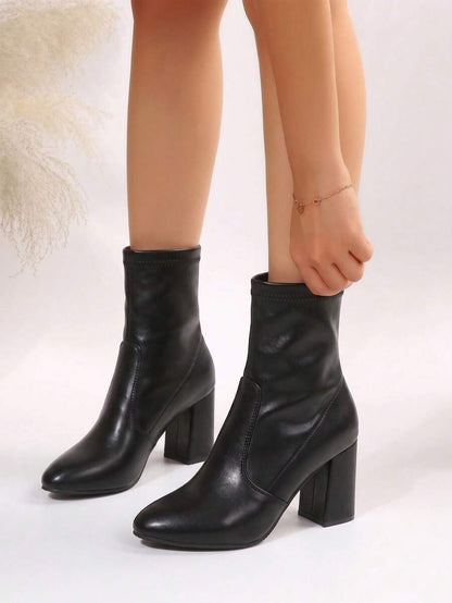 Women’s Slouchy Buckle Mid-Calf Boots – Chunky Heel Fall Boots