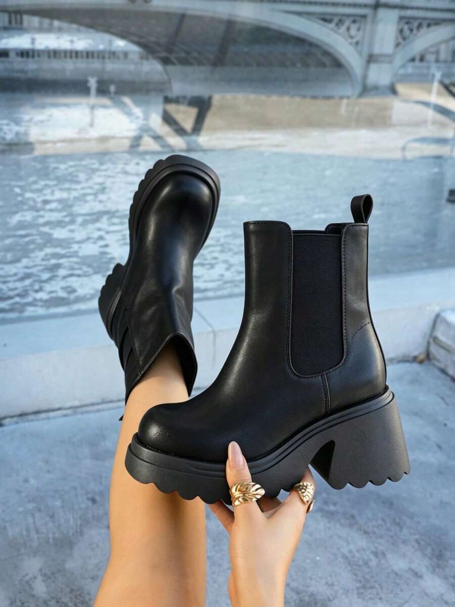 Women’s Slouchy Buckle Mid-Calf Boots – Chunky Heel Fall Boots