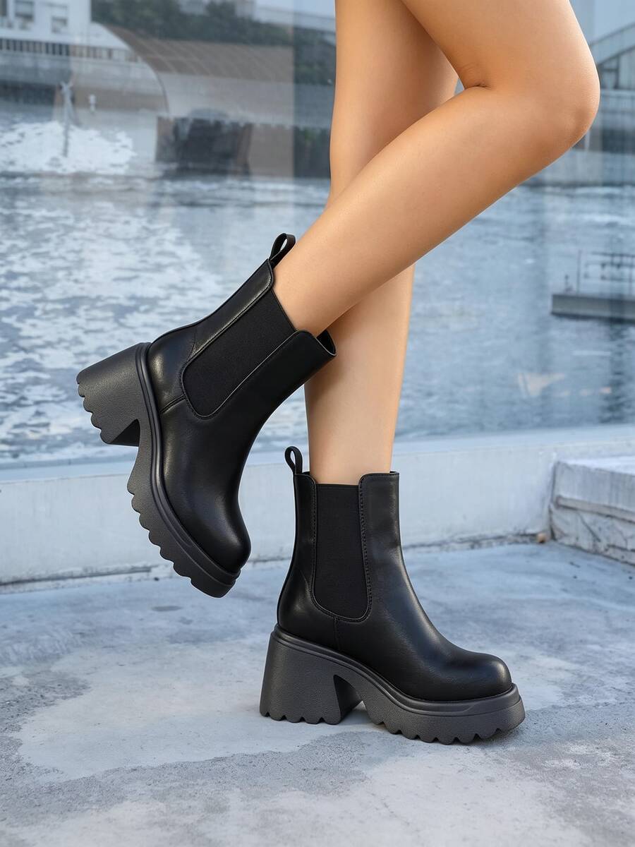 Women’s Slouchy Buckle Mid-Calf Boots – Chunky Heel Fall Boots