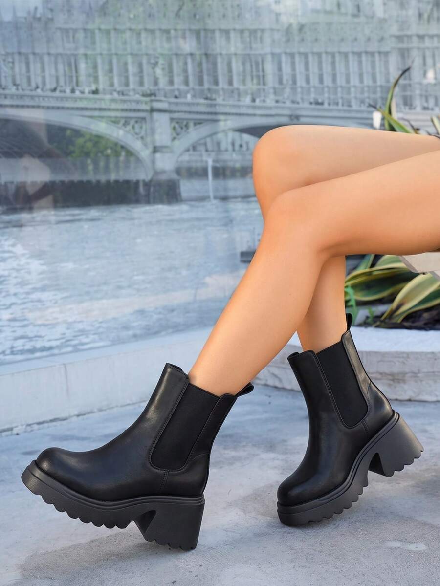 Women’s Slouchy Buckle Mid-Calf Boots – Chunky Heel Fall Boots