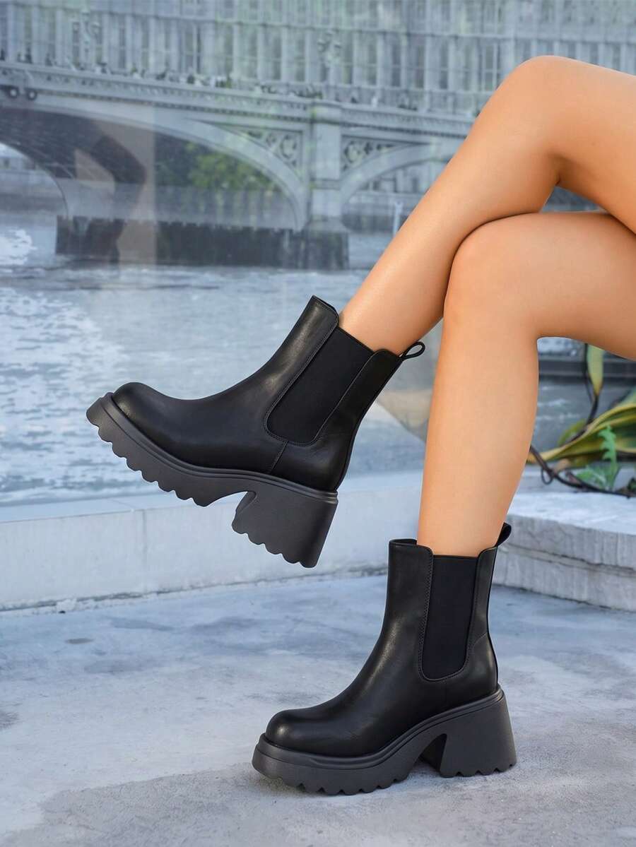 Women’s Slouchy Buckle Mid-Calf Boots – Chunky Heel Fall Boots