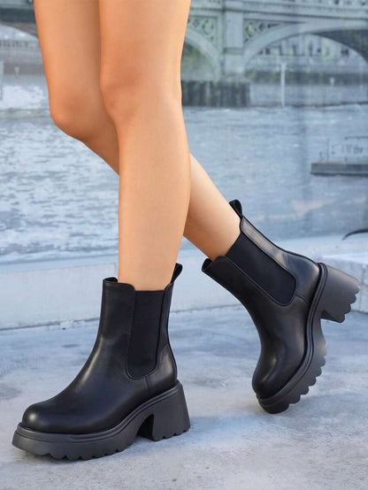 Women’s Slouchy Buckle Mid-Calf Boots – Chunky Heel Fall Boots