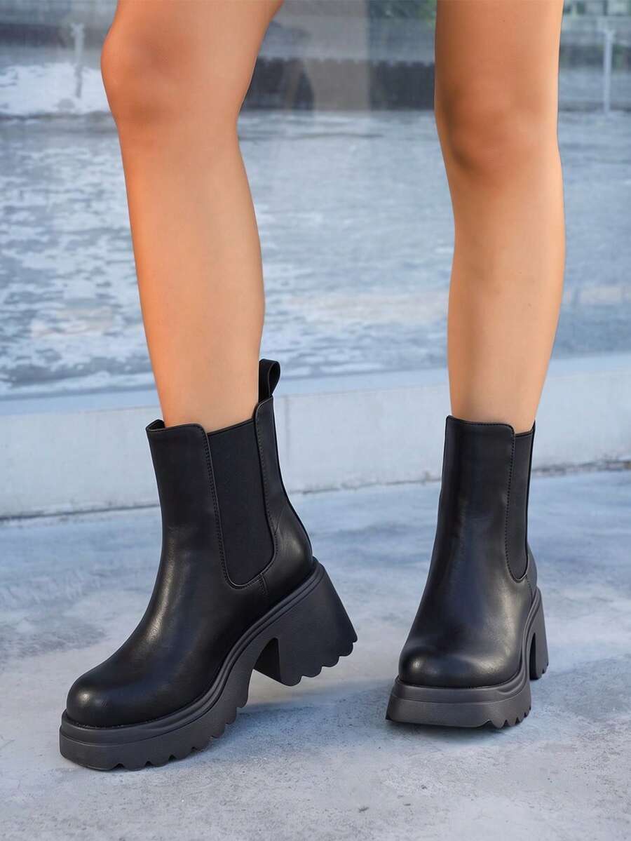 Women’s Slouchy Buckle Mid-Calf Boots – Chunky Heel Fall Boots