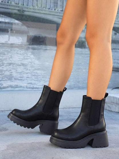 Women’s Slouchy Buckle Mid-Calf Boots – Chunky Heel Fall Boots