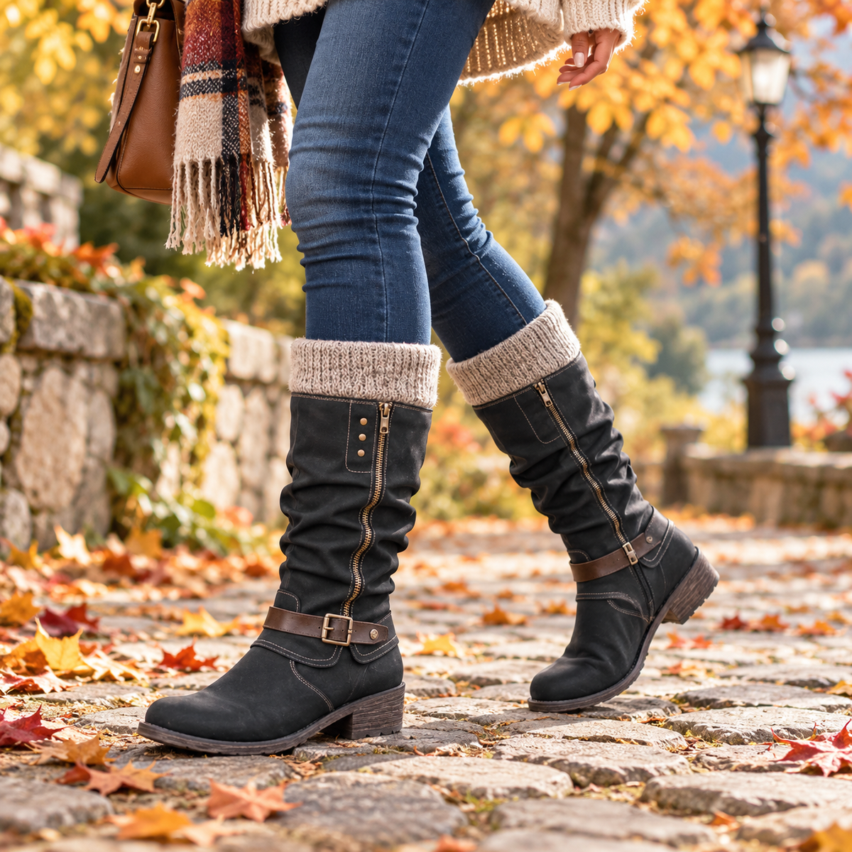 Promotion 50% OFF - Women’s Leather Flat Heel Mid-Calf Zipper Boots