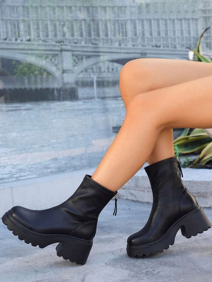 Women’s Slouchy Buckle Mid-Calf Boots – Chunky Heel Fall Boots