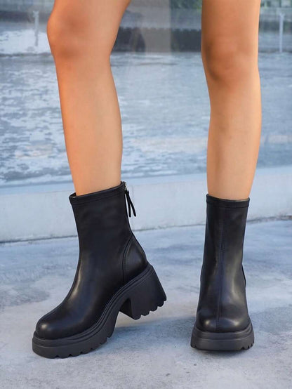 Women’s Slouchy Buckle Mid-Calf Boots – Chunky Heel Fall Boots