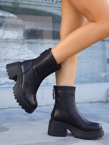 Women’s Slouchy Buckle Mid-Calf Boots – Chunky Heel Fall Boots