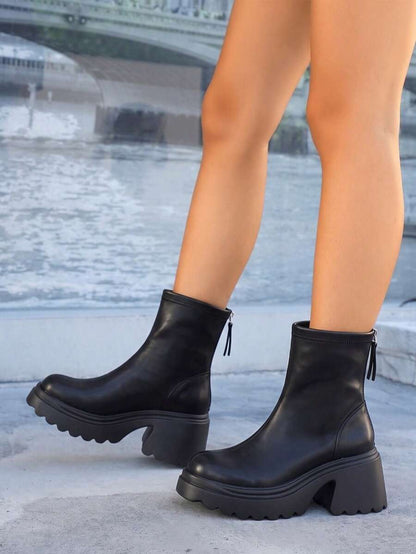 Women’s Slouchy Buckle Mid-Calf Boots – Chunky Heel Fall Boots