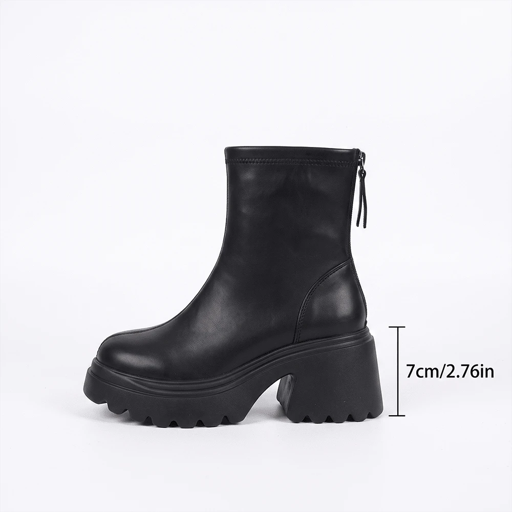 Women’s Slouchy Buckle Mid-Calf Boots – Chunky Heel Fall Boots