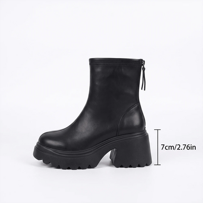 Women’s Slouchy Buckle Mid-Calf Boots – Chunky Heel Fall Boots