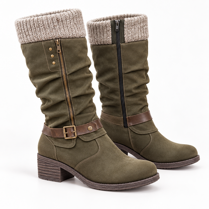 Promotion 50% OFF - Women’s Leather Flat Heel Mid-Calf Zipper Boots