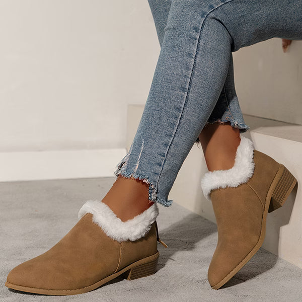 Women'S Chunky Heel Back Zip Ankle Cotton Boots