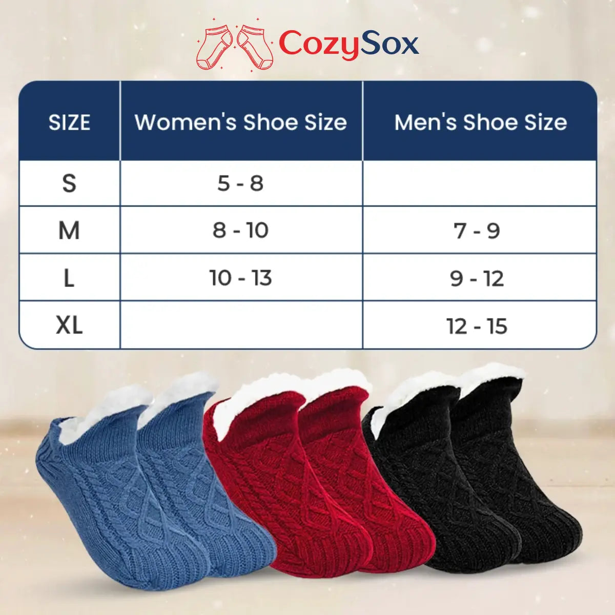 CozySox - Fleece-Lined Non-Slip Thermal Slippers Socks