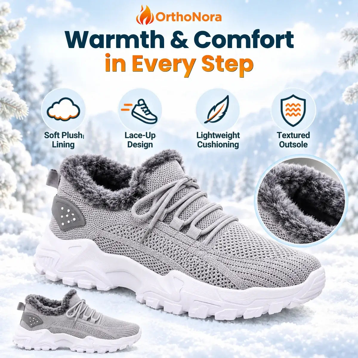 OrthoNora - Cozy Hands-Free Slip-On Orthopedic Fleece-Lined Winter Shoes